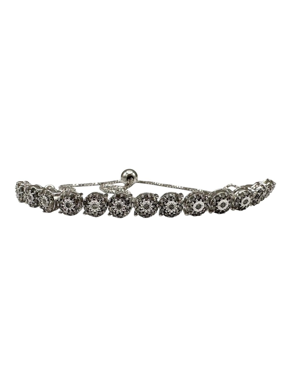 Diamond Cluster Bola Bracelet Sterling Silver 1ctw Adjustable New